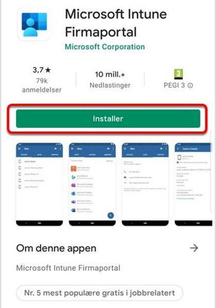 Android - Installer Microsoft Intune Firmaportal - Klikk for stort bilde